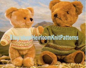 Teddy Bear Clothes Vintage Knitting Pattern PDF Fair Isle Sweater Fairisle Jumper 14- 16 inch & 18- 21 inch Teddy Instant Download PDF- 2446
