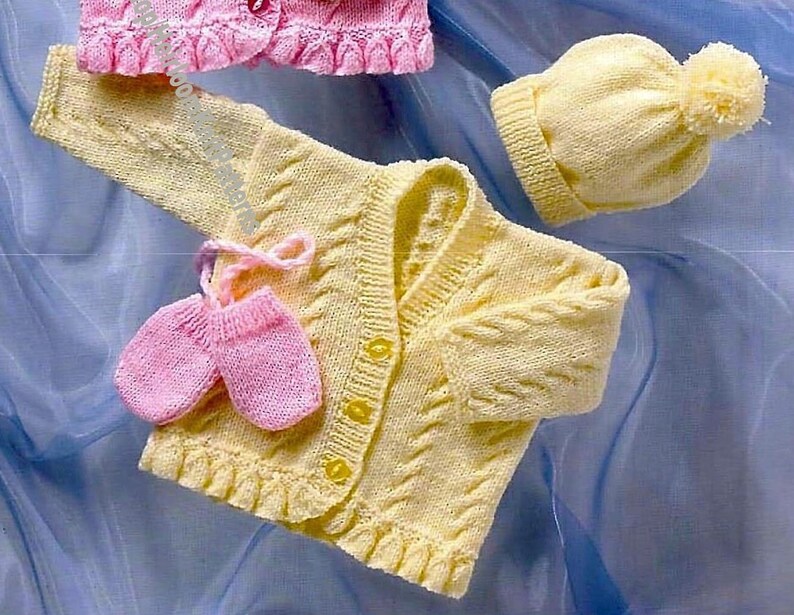 Baby Girl Vintage Knitting Pattern Cardigan Hat Mitts Premature sizes inc 12-22'' DK 8ply yarn Baby Toddler Jacket Instant Download PDF 112 image 3