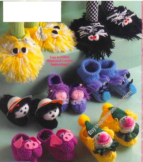15 Designs Cute Slippers Vintage Crochet Pattern Child Adult Boy Girl Slipper Socks Booties Animal Moccasins Instant Download PDF - 3626