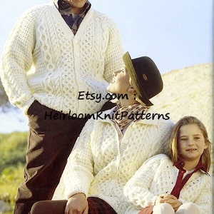 Family Aran Cardigans Vintage Knitting Pattern Traditional Fisherman Adult Lady Mens Boy Girl Sweater 26''- 48'' Instant Download PDF - 526