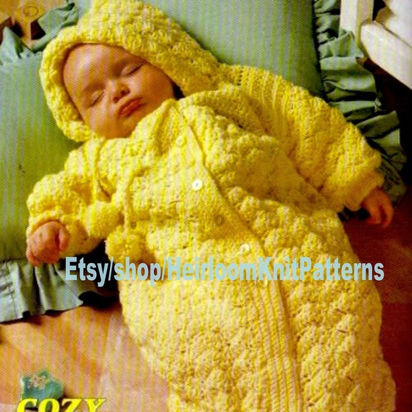 Cosy Baby Bunting Sleeping Bag Cocoon Vintage Crochet Pattern PDF Baby Boy Girl Hooded Sleep Sack Swaddle Instant Download PDF - 2632