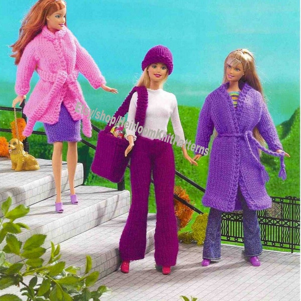 Fashion Doll Clothes Vintage Knitting Pattern 11'' Fashion Doll Outfits Coat, Jacket, Skirt, Trousers, Hat, Bag Instant Download PDF - 3145