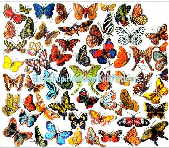 63 Butterfly Motifs Vintage Cross Stitch Pattern PDF Small Motif