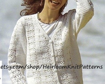 Ladies Girls Cardigan Vintage Crochet Pattern 28-42'' Teens Women's Lacy Summertime Beach Cardigan Sweater PDF Instant Download - 832