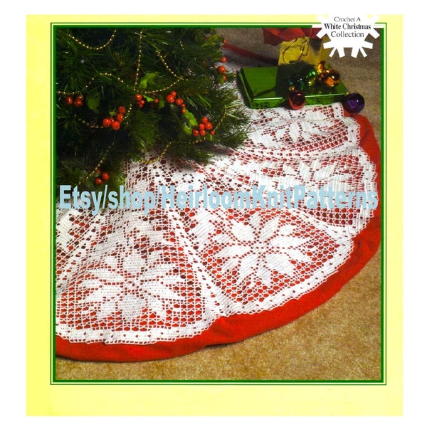 Poinsettia Christmas Tree Skirt Crochet Pattern PDF Filet Crochet Heirloom Lacy Tree Skirt Vintage Pattern Instant Download PDF - 2455