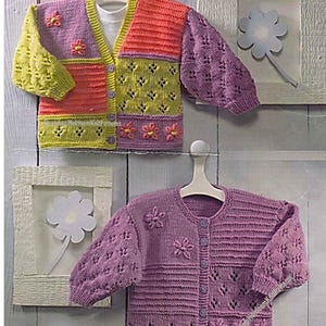 Girls Cardigans Vintage Knitting Pattern 16-26&#39;&#39; 0- 6 years Baby Toddler Child&#39;s Patchwork Sampler Jacket DK 8ply Instant Download PDF - 421