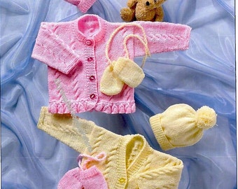 Baby Girl Vintage Knitting Pattern Cardigan Hat Mitts Premature sizes inc 12-22'' DK 8ply yarn Baby Toddler Jacket Instant Download PDF- 112
