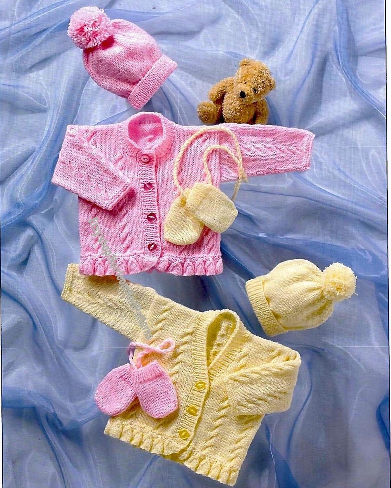 Baby Girl Vintage Knitting Pattern Cardigan Hat Mitts Premature sizes inc 12-22'' DK 8ply yarn Baby Toddler Jacket Instant Download PDF 112 image 1