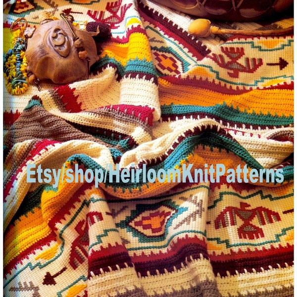 Indian Blanket Afghan Vintage Crochet Pattern PDF Crochet Native American Southwest Indian Navajo Bedspread Throw Instant Download PDF- 2550