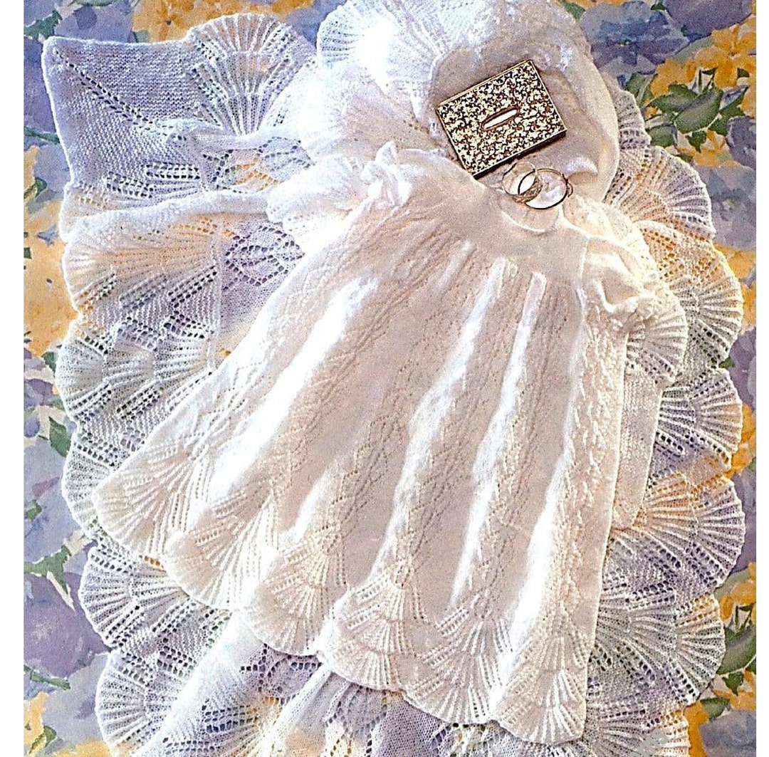 Baby Scallop Christening Baptism Robe & Shawl Vintage Knitting Pattern ...