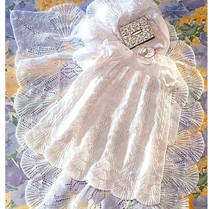 Baby Scallop Christening Baptism Robe & Shawl Vintage Knitting Pattern Boy Girl Dress Shawl Set Special Occasion Instant Download PDF- 565