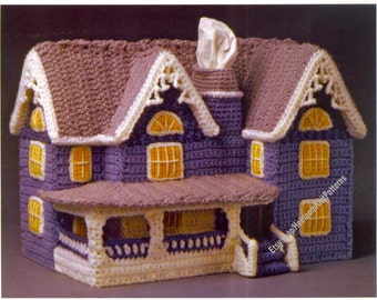Victorian Cottage Tissue Box Cover Topper Holder Vintage Crochet Pattern Christmas Town Display Doorstop Gift Idea Instant Download PDF-3181