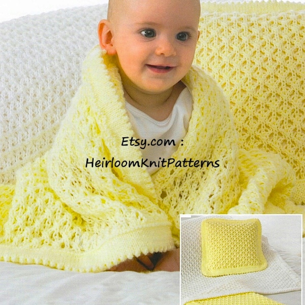 Baby Blankets & Cushion Vintage Knitting pattern Baby Boy Girl Cot Blanket Pram Blanket Afghan Baby Pillow DK 8ply Instant Download PDF- 252