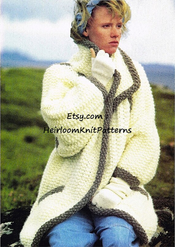 Ladies Chunky Knit Coat Long Jacket Vintage Knitting Pattern Women S Super Chunky Bulky Jacket Robe Coat Pattern Instant Download Pdf 84