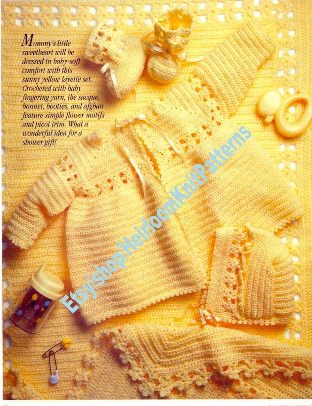 Baby Sunny Yellow Layette With Flower Motifs Vintage Crochet Etsy