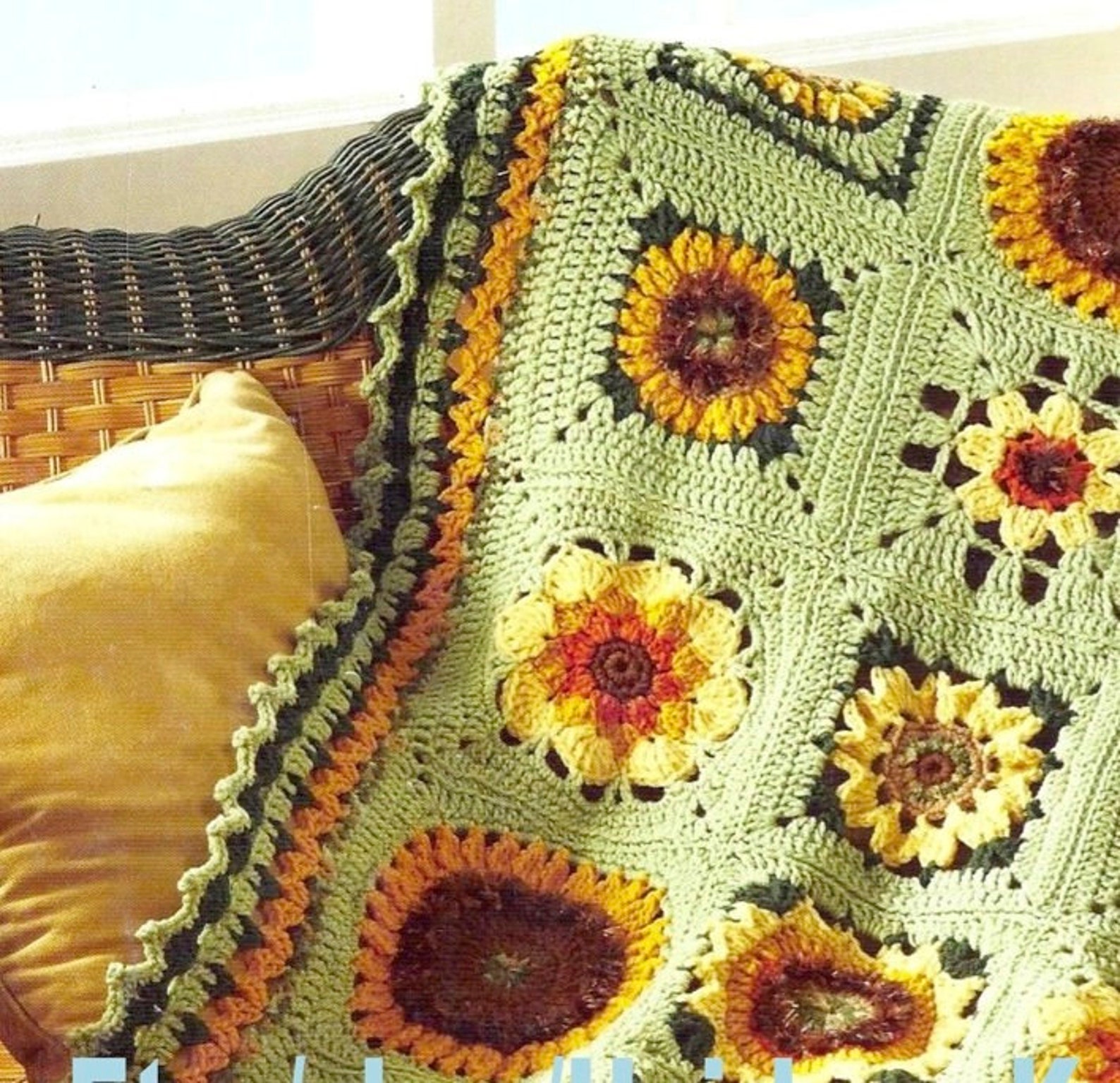 Sunflowers Afghan Vintage Crochet Pattern 7 Sunflower Motifs Granny ...
