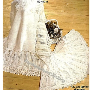 Traditional Baby Square & Circular Shawls Vintage Knitting Pattern Shetland Lace Shawl Blanket Christening Baptism Instant Download PDF- 605