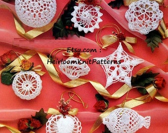 17 Christmas Ornaments Vintage Crochet Pattern PDF Thread Tree Trims Decoration Stars Christmas Balls Fish Heart Instant Download PDF - 1069