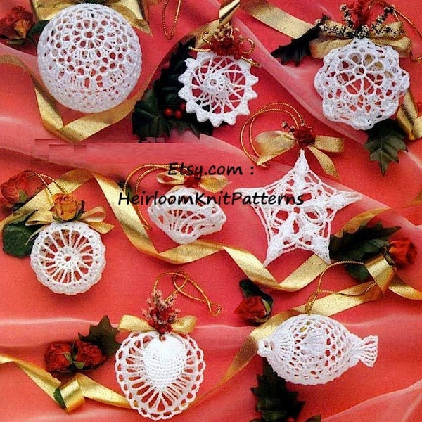 17 Christmas Ornaments Vintage Crochet Pattern PDF Thread Tree Trims Decoration Stars Christmas Balls Fish Heart Instant Download PDF - 1069