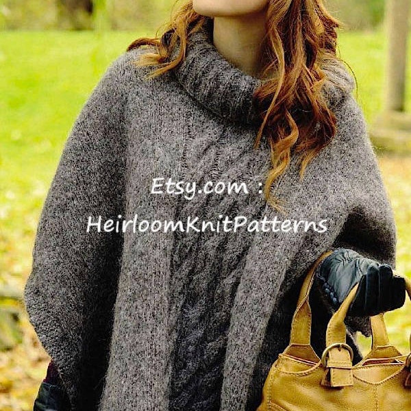 Women's Poncho Vintage Aran Knitting Pattern Ladies Cable Pocho Knitting Pattern Ladies Aran Knitting Pattern Instant download PDF  - 789