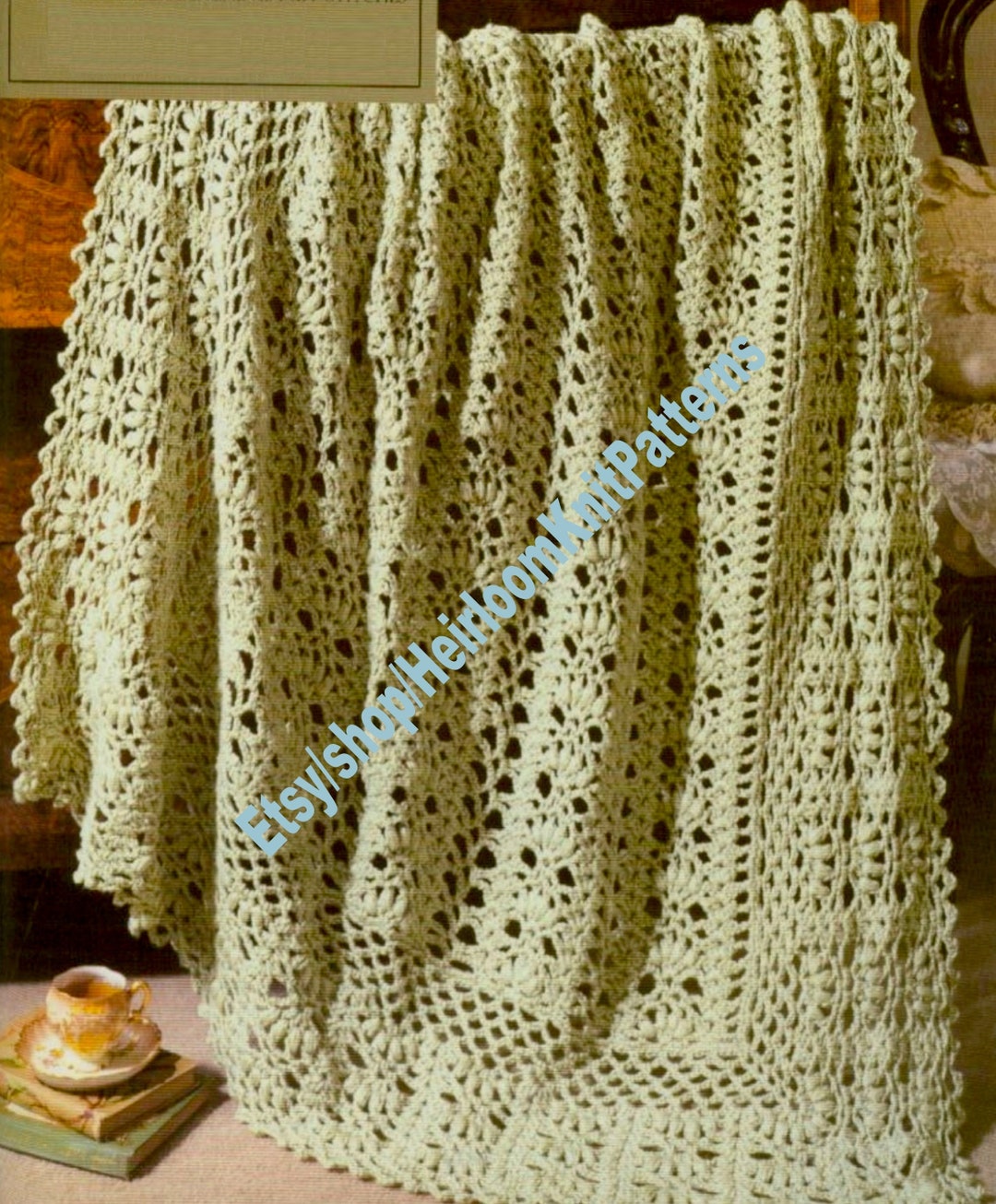 Fancy Lace Afghan Vintage Crochet Pattern PDF Puffs and Shells Etsy