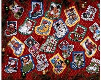 26 Mini Christmas Stocking Ornaments Cross Stitch on Perforated Plastic Pattern PDF Plastic Canvas Tree Trim Gift Instant Download PDF- 3009