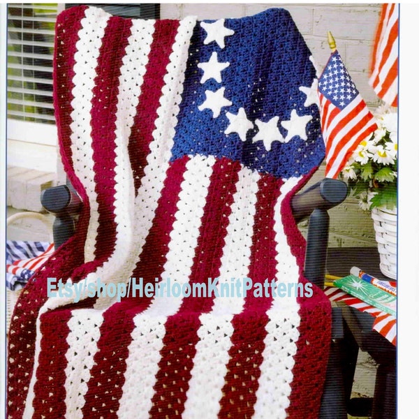 Stars and Stripes Afghan vintage Crochet Pattern PDF Patriotic Throw American Flag Independence Day 4 juillet Téléchargement instantané PDF - 2682