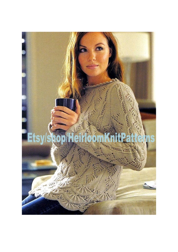 Scalloped Edging Sweater Jumper Knitting Pattern Pdf Womens Girls Pullover Top 32 42 Dk 8ply Knitting Pattern Instant Download Pdf 274