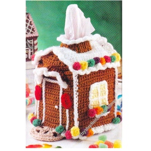 Gingerbread House Tissue Box Cover Topper Holder Vintage Crochet Pattern Christmas Town Display DIY Gift Idea Instant Download PDF - 3654