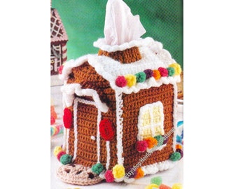 Gingerbread House Tissue Box Cover Topper Holder Vintage Crochet Pattern Christmas Town Display DIY Gift Idea Instant Download PDF - 3654