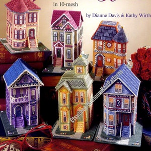 6 Designs Victorian Houses Vintage Plastic Canvas Pattern Painted Ladies Houses Buildings Display Christmas Town Instant Download PDF - 2452