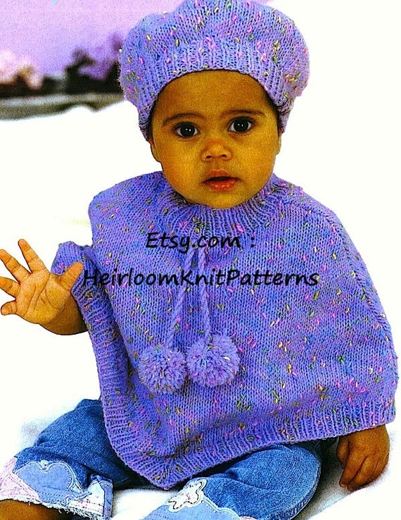 Baby Child Poncho And Beret Knitting Pattern 16 26 Dk 8ply Baby Toddler Child Poncho Hat Pattern Instant Download Pdf Pattern 759