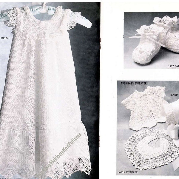 Antique Baby Layette Set Vintage Crochet Pattern Victorian Dress Sweater Bonnet Shawl Bib Booties Christening Gown Instant Download PDF-3617