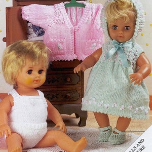 Conjunto de boneca de 6 peças, padrão de tricô vintage, roupas de boneca, altura 12-14&#39;&#39;; 15-18&#39;&#39;; 19-22&#39;&#39;, vestido, cardigan, sapatos, download instantâneo PDF- 712