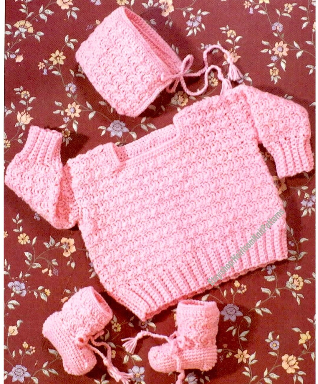 Baby Girl Pink Set Vintage Crochet Pattern Sweater Bonnet - Etsy