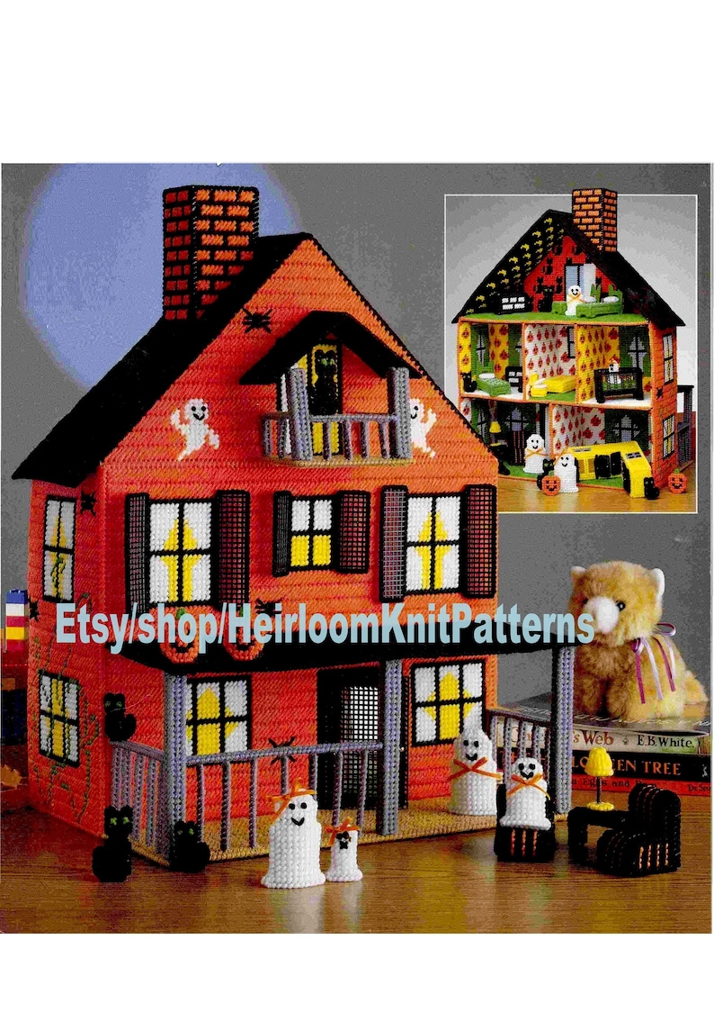 Haunted Dollhouse Vintage Plastic Canvas Pattern PDF Halloween Etsy