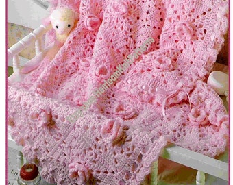 Pink Roses Granny Square Baby Afghan Vintage Crochet Pattern PDF Baby Boy Girl Floral Wrap Blanket Coverlet Afghan Instant Download PDF- 816