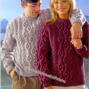 Women Men Boy Girl Traditional Aran Sweater Jumper Vintage Knitting Pattern Family Teen 34-44&#39;&#39; Aran Worsted 10ply Instant Download - 313