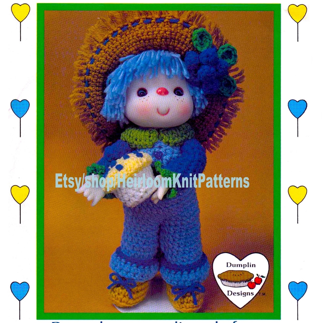 Blueberry Cupcake Yarn Head Doll Vintage Crochet Pattern Lollipop Lane