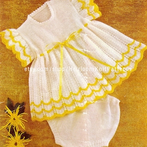 Baby Dress & Pants Set Vintage Knitting Pattern DK 4Ply QK Knitted Baby Girl Short-Sleeve Dress Pattern 18-20&#39;&#39; Instant Download PDF - 2057