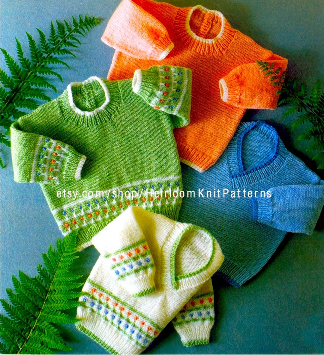 Baby Toddler Child Crew & V Neck Sweaters Vintage Knitting Pattern PDF