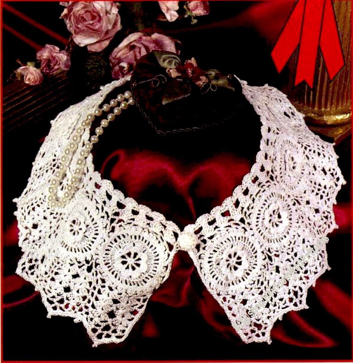 BEAUTIFUL Antique Hand Crochet IRISH Lace Collar Highly Detailed