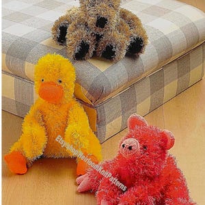3 Tiere Hund Schwein Ente Vintage Strickmuster Kuscheltier Spielzeug Puppen Baby Spielzeug Bauernhof Tiere DK Garn Instant Download PDF-431