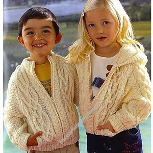 Boy Girl Aran Jacket Vintage Knitting Pattern 2- 12 yrs 22- 32'' Traditional Kid Child Hooded Zipped Cable Cardigan Instant Download PDF-515