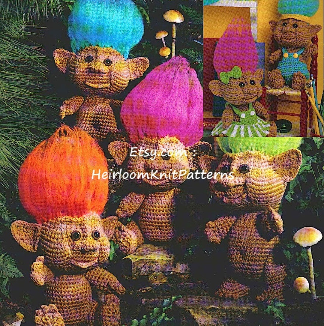 Troll Dolls and Clothes Vintage Crochet Pattern Soft Stuffed Toy Baby ...