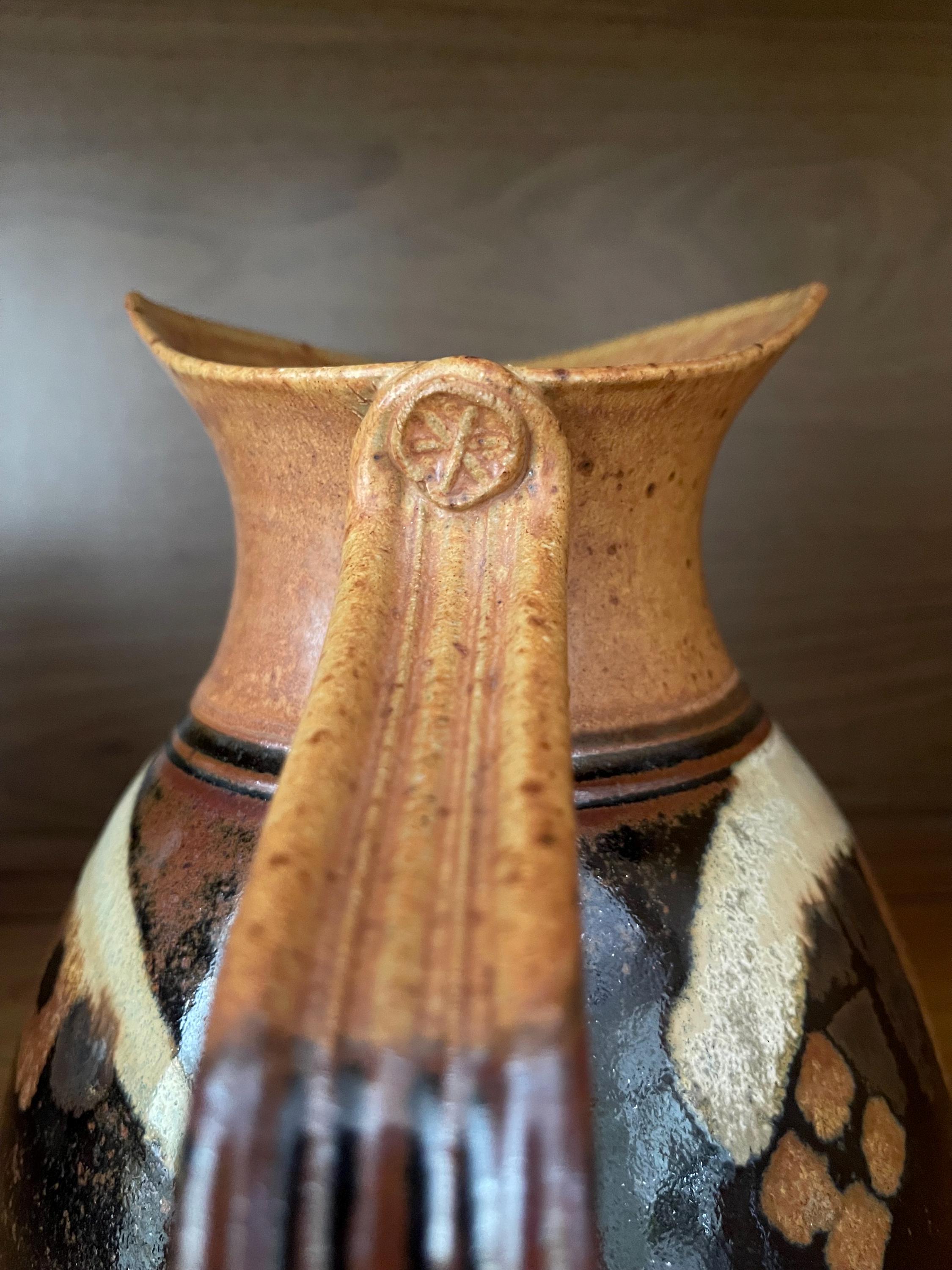 Vintage Studio Pottery Pitcher Vase | Signed Stoneware Ewer, Earth Tone ...