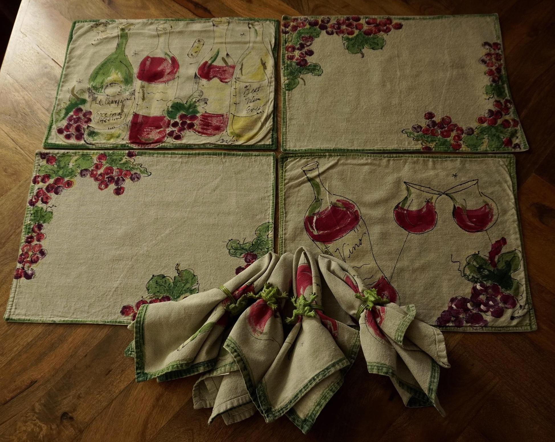 Vintage Wine Grape Placemats & Napkins (set of 4) FREE Wine Tasting ...