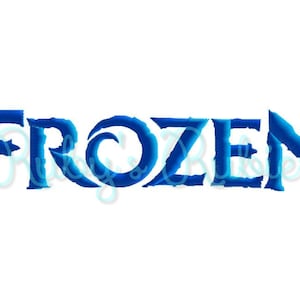 Puede incluir: Texto azul en una fuente estilizada que deletrea la palabra "FROZEN".
