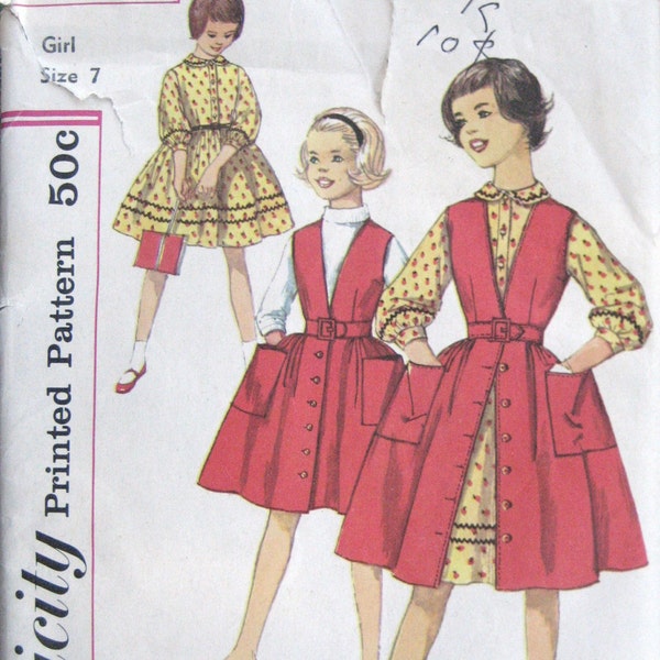 1959 Rockabilly Girls Dress & Jumper Uncut Vintage Pattern, Simplicity 3138, Size 7, Breast 25