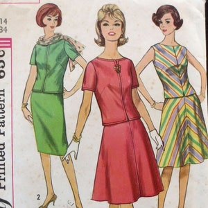 1960s Two-Piece Dress Vintage Pattern, Simplicity 4352, Size 14, Bust 34